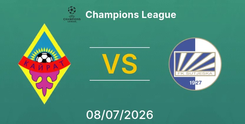 Tỷ lệ kèo Kairat Almaty vs Sutjeska hôm nay, 22h00 ngày 8/7